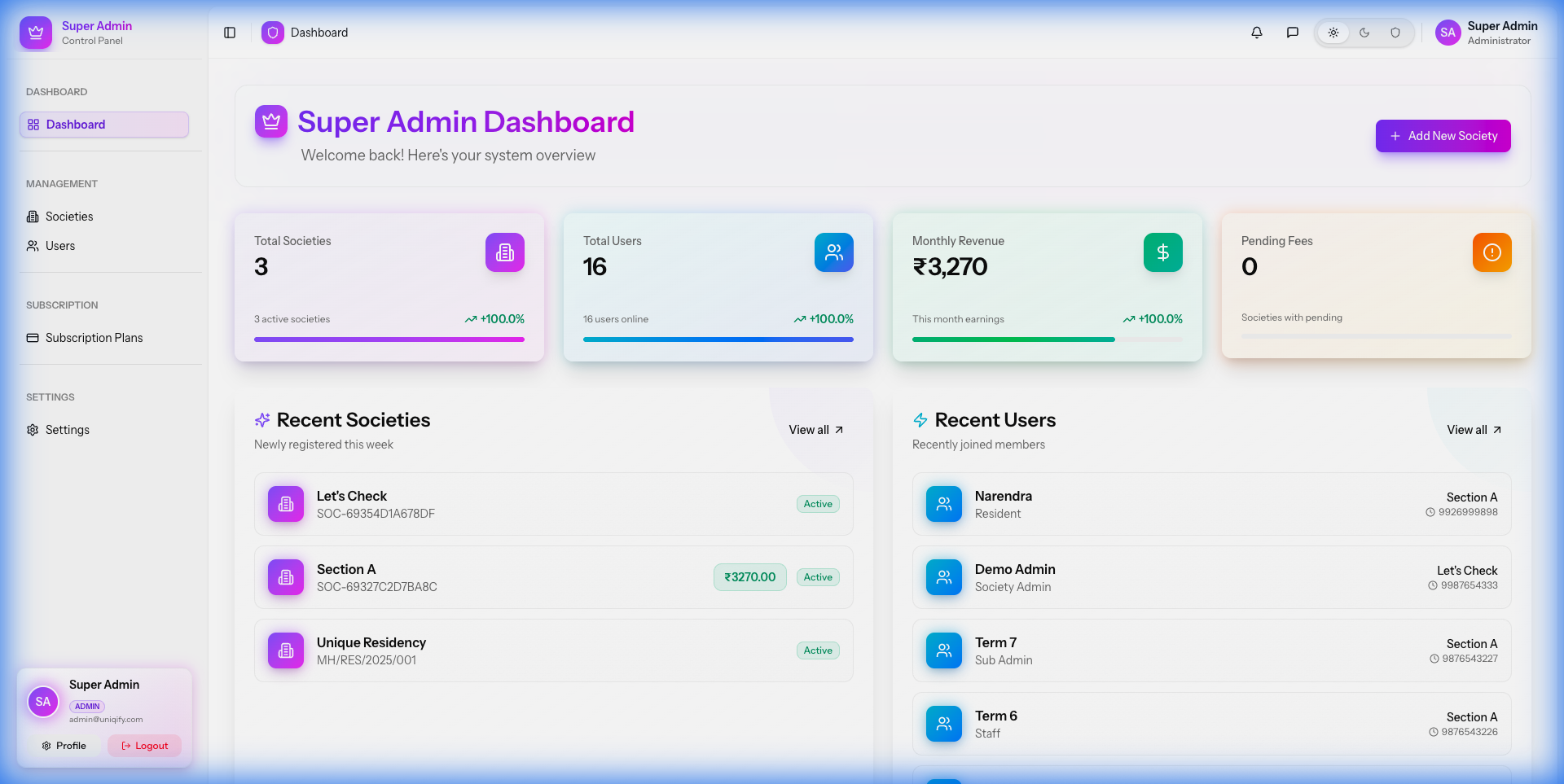 Super Admin Dashboard